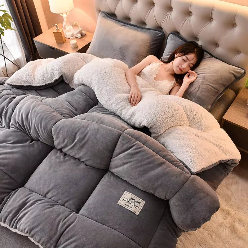 Lamb Fleece Blanket Winter Comforter Thickened Quilts Double-Sided Velvet Warm Quilt Single Double Dormitory Milk Fleece Core