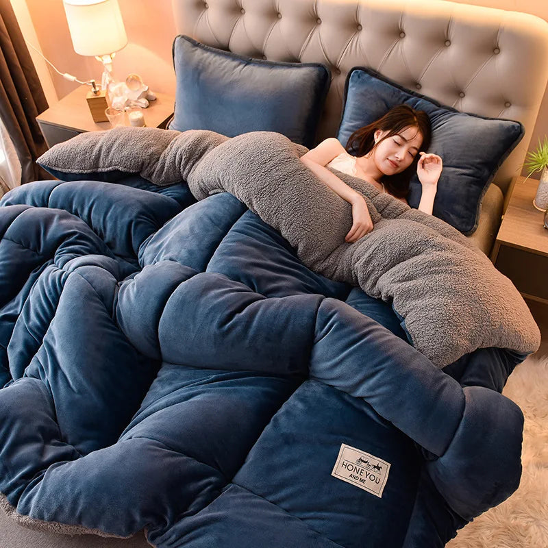 Lamb Fleece Blanket Winter Comforter Thickened Quilts Double-Sided Velvet Warm Quilt Single Double Dormitory Milk Fleece Core