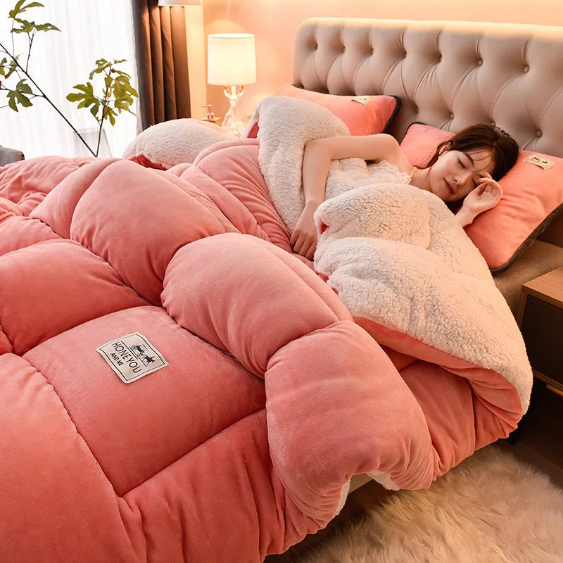 Lamb Fleece Blanket Winter Comforter Thickened Quilts Double-Sided Velvet Warm Quilt Single Double Dormitory Milk Fleece Core