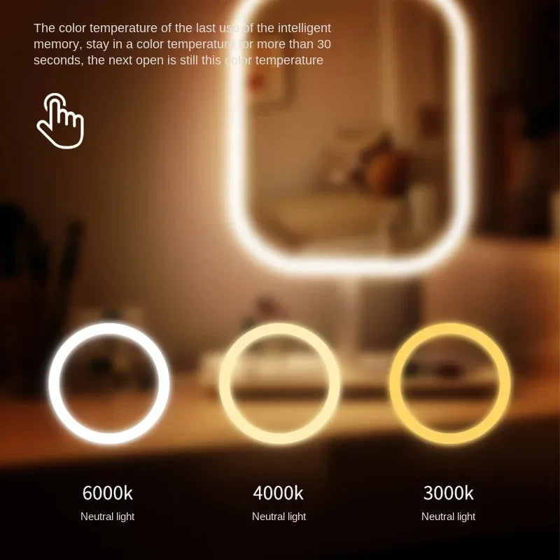 New 3 Colors Dimmable Lights Rechargeable LED Vanity Mirror - Touch Control Portable Cosmetic Mirror for Home Travel