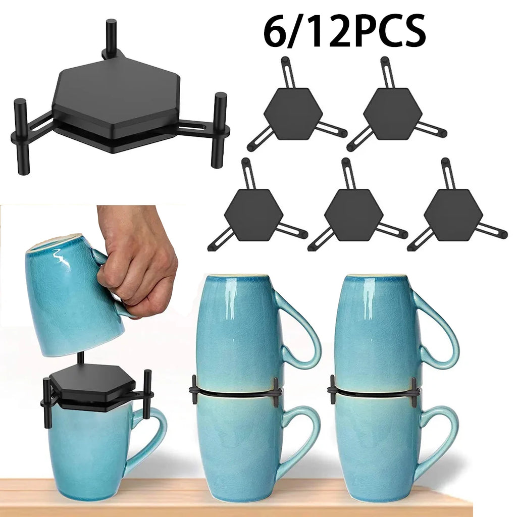 6/12Pcs Coffee Mug Storage Holder Adjustable Desktop Cup Organizer Shelf Kitchen Cabinet Stackable Coffee Cup Organizer