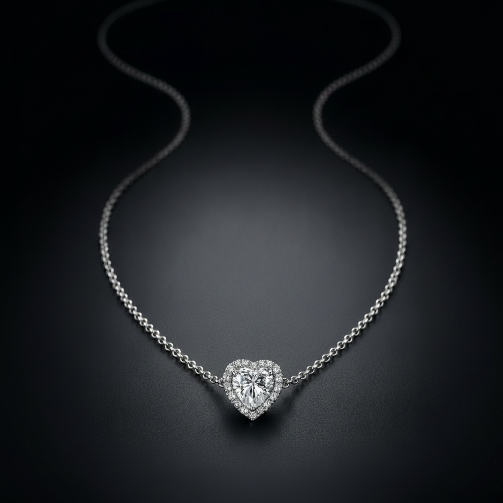 Heart Diamond Halo Necklace - Zoomed Out