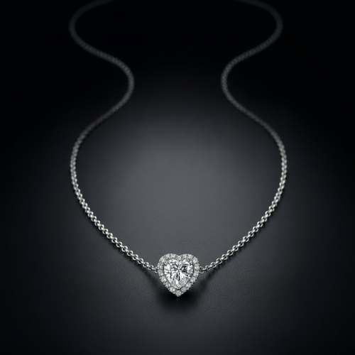 Heart Diamond Halo Necklace - Zoomed Out