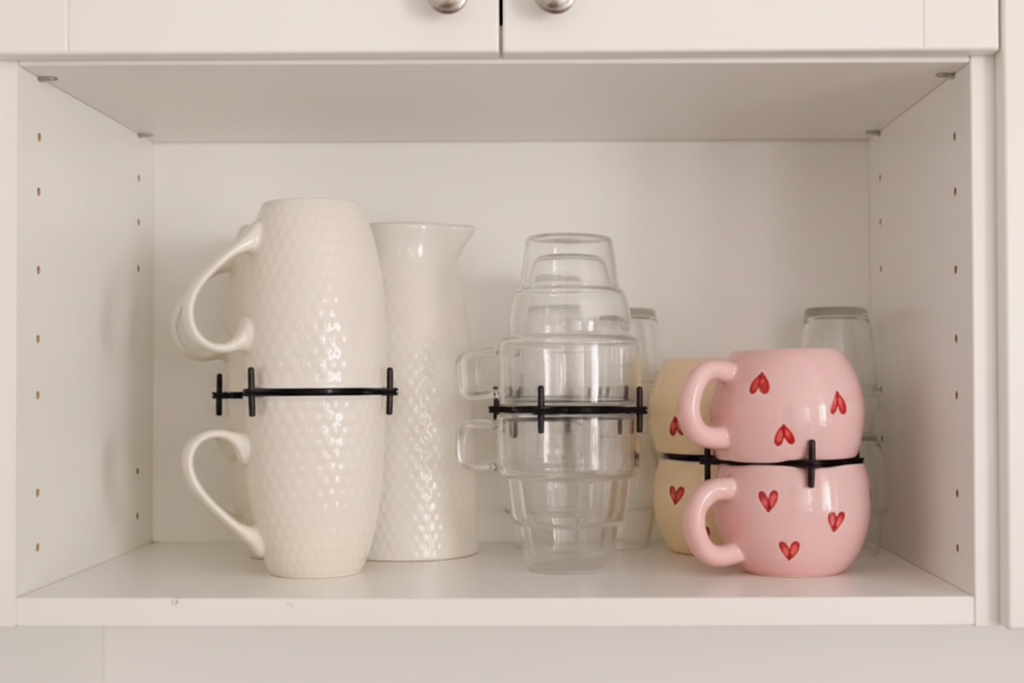 Kitchen Cabinet Shelf with Mugs and Glassware